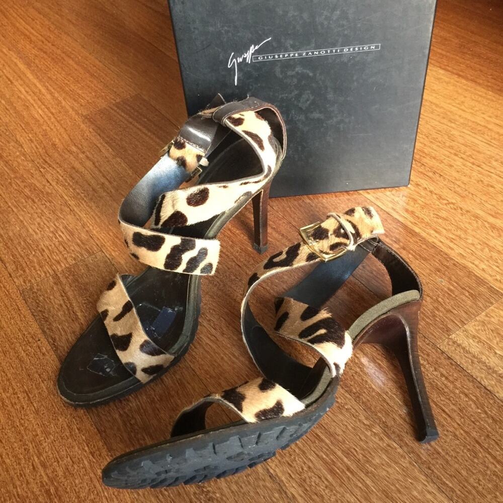 GIUSEPPE ZANOTTI Leopard Sandal Heel Size 8, EU 38
